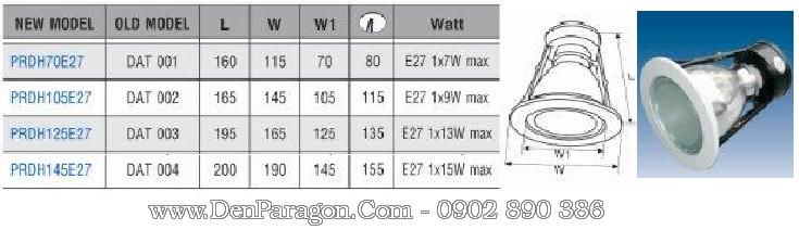 Thông số và bảng giá bóng đèn downlight âm trần Paragon PRDH70E27 Thông số và bảng giá bóng đèn downlight âm trần Paragon PRDH70E27