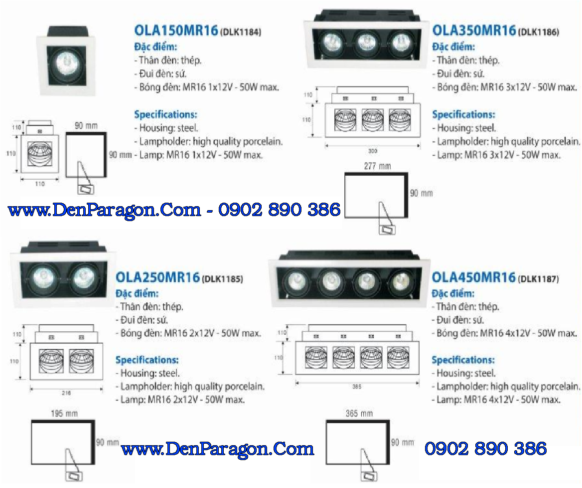 Thông số đèn downlight rọi âm trần Paragon ola