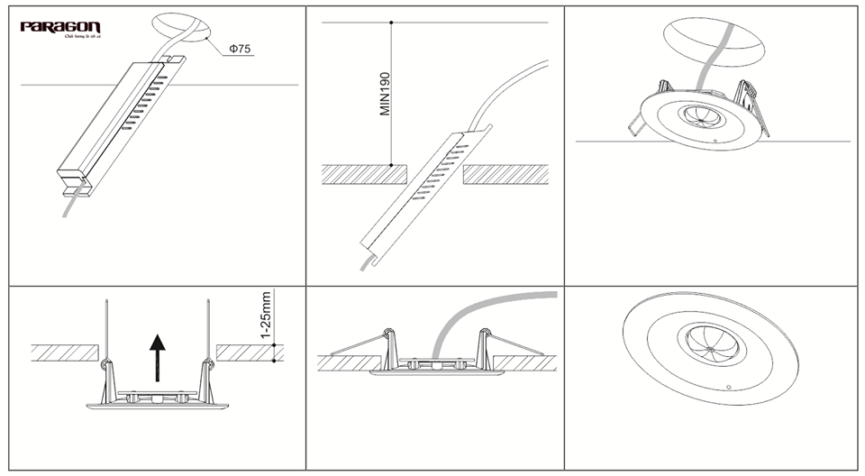 Hướng dẫn lắp đặt âm trần bộ đèn sạc khẩn cấp Emergency Paragon PEMF3RC-G2 Hướng dẫn lắp đặt âm trần bộ đèn sạc khẩn cấp Emergency Paragon PEMF3RC-G2