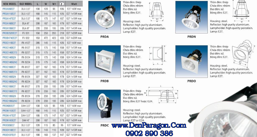 Thông số đèn downlight âm trần Paragon prda Thông số đèn downlight âm trần Paragon prda